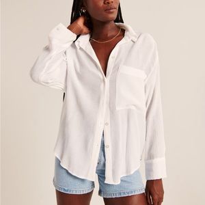 Albercrombie & Fitch Oversized Crinkle Rayon Textured Shirt M White NWT